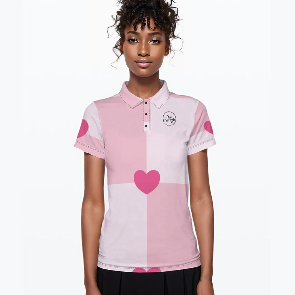 Women's  pink Heart Polo Collar Jersey