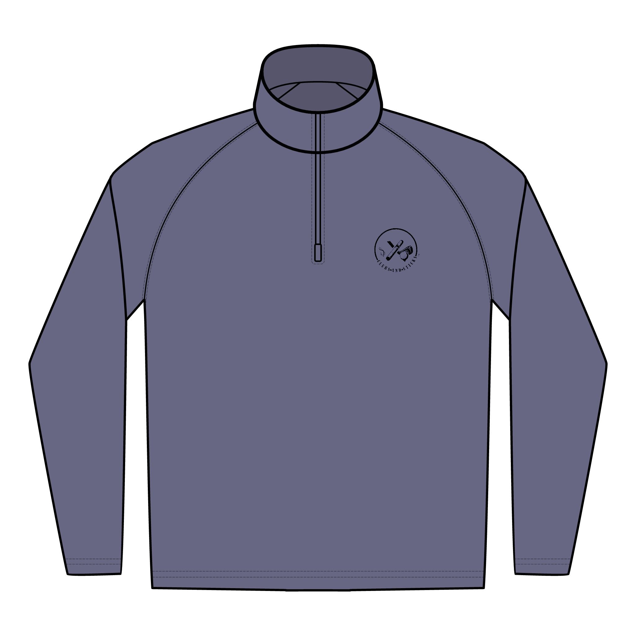 Clubs & Sticks Men’s Sport-Wick Quarter-Zip EMBROIDERED Pullover – Performance & Lifestyle Wear - Black Logo