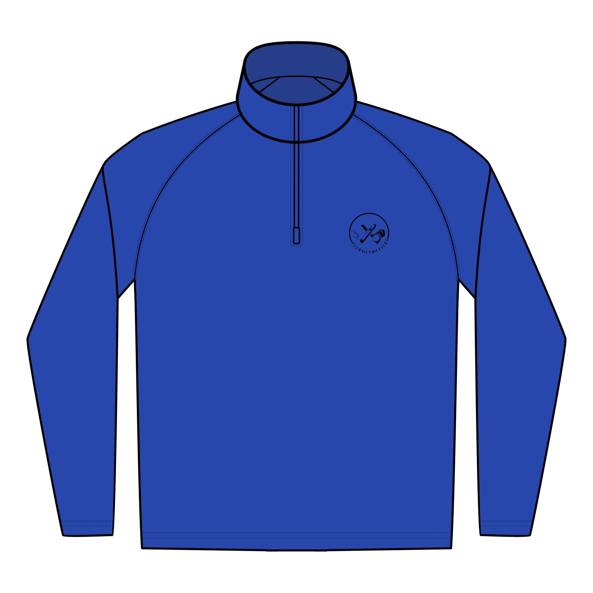 Clubs & Sticks Men’s Sport-Wick Quarter-Zip EMBROIDERED Pullover – Performance & Lifestyle Wear - Black Logo