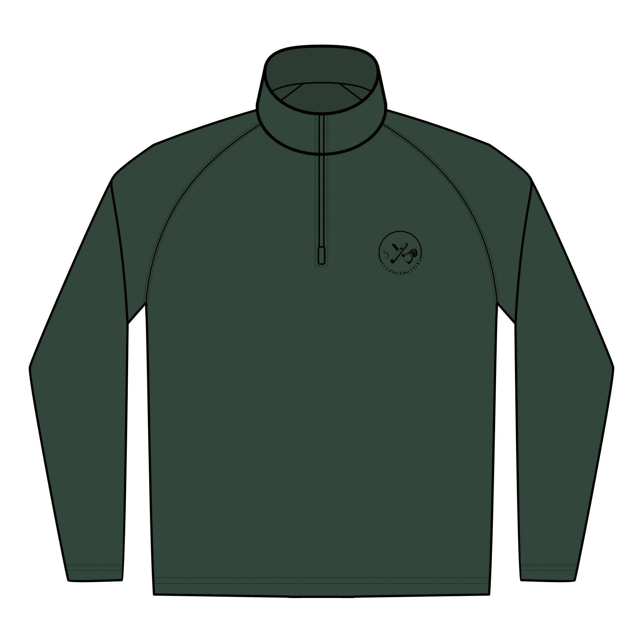 Clubs & Sticks Men’s Sport-Wick Quarter-Zip EMBROIDERED Pullover – Performance & Lifestyle Wear - Black Logo