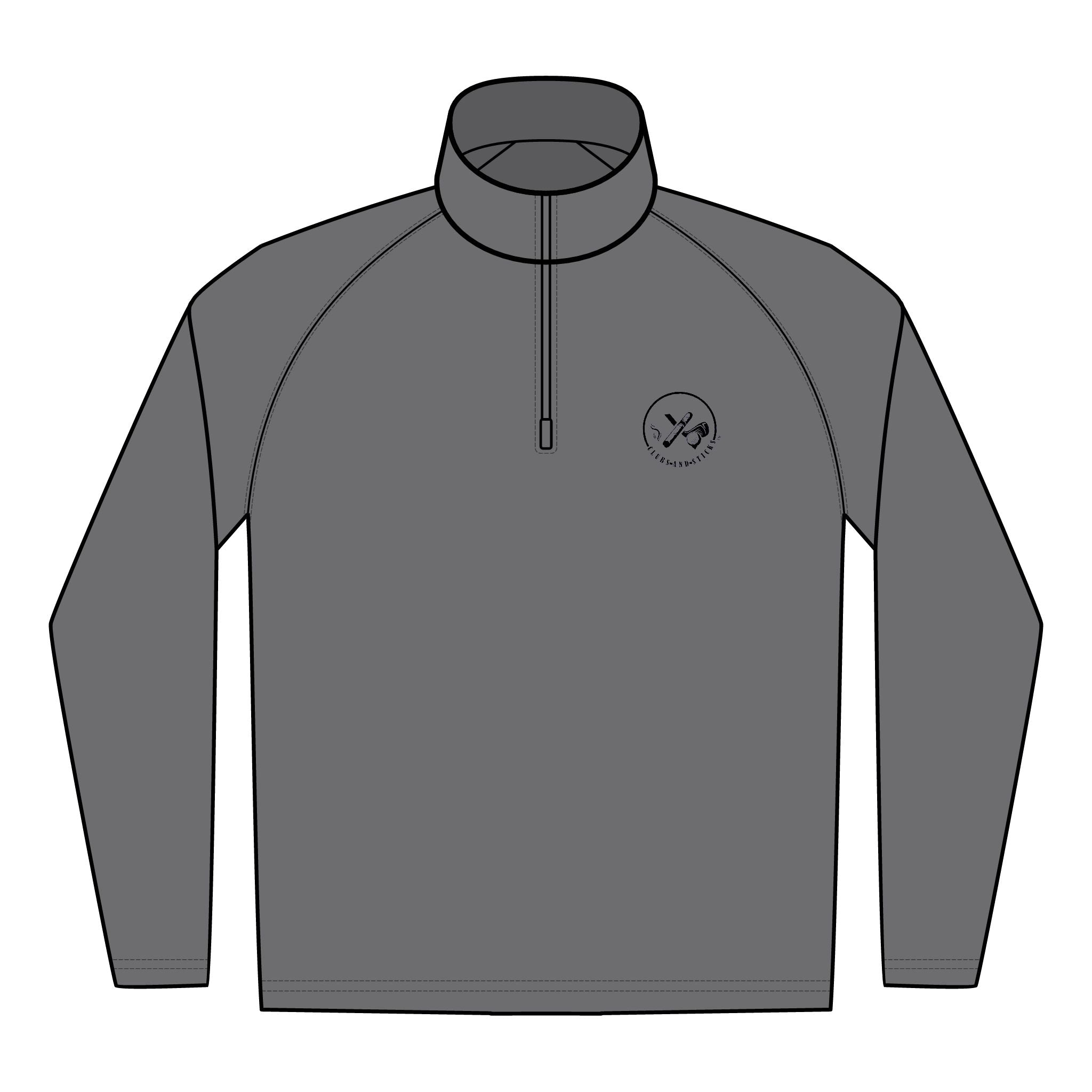 Clubs & Sticks Men’s Sport-Wick Quarter-Zip EMBROIDERED Pullover – Performance & Lifestyle Wear - Black Logo
