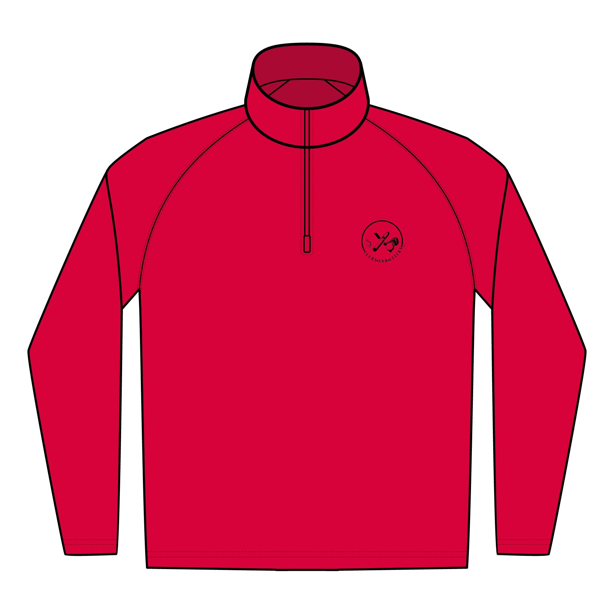 Clubs & Sticks Men’s Sport-Wick Quarter-Zip EMBROIDERED Pullover – Performance & Lifestyle Wear - Black Logo
