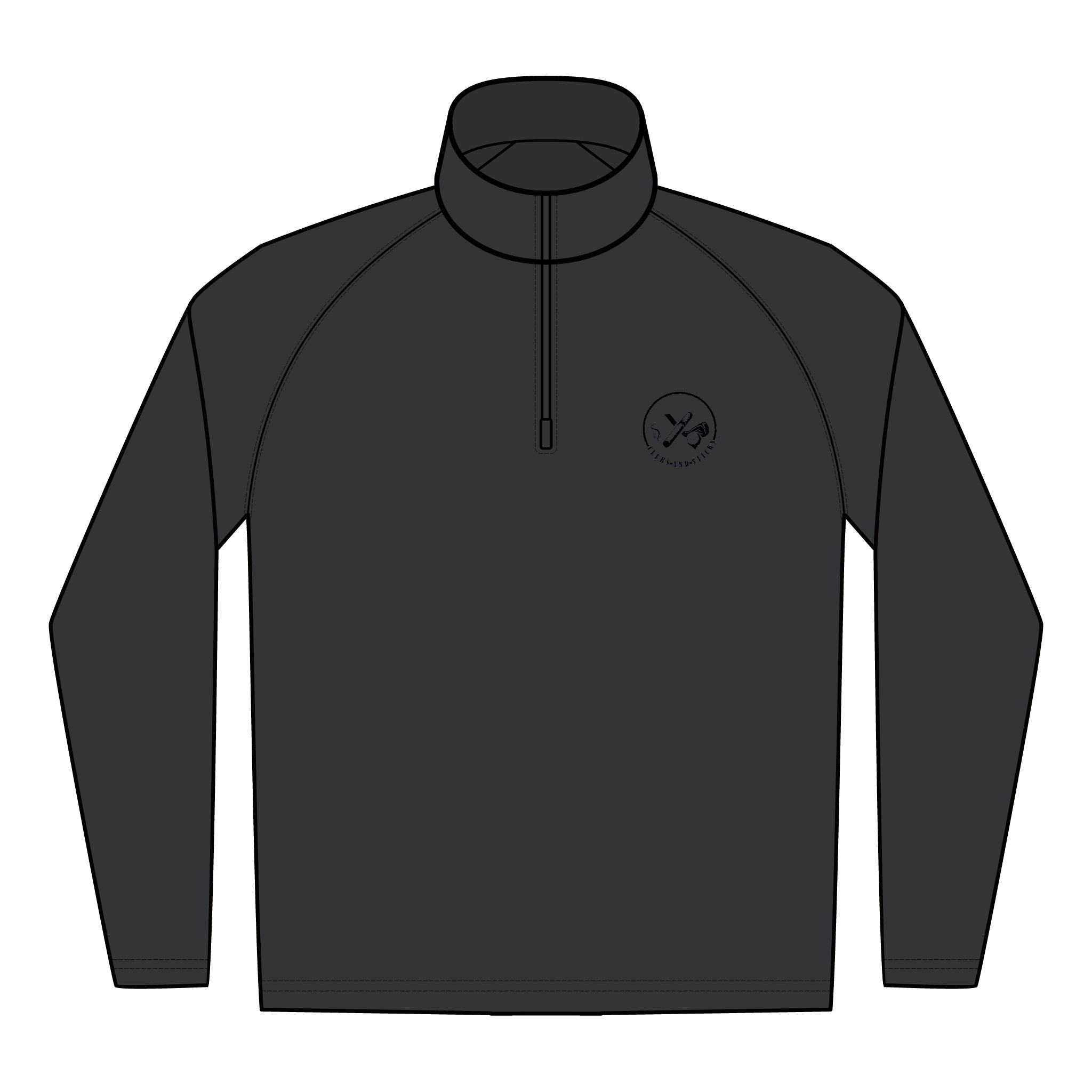Clubs & Sticks Men’s Sport-Wick Quarter-Zip EMBROIDERED Pullover – Performance & Lifestyle Wear - Black Logo