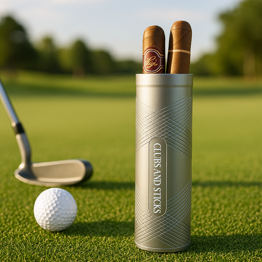 Clubs & Sticks Aluminum Golf Travel Humidor – Airtight with Built-In Hygrometer – Black or Silver