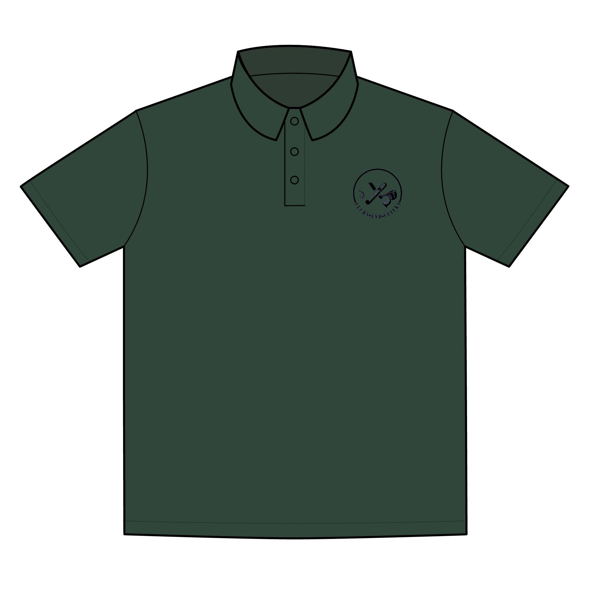 Clubs & Sticks Premium EMBROIDERED Performance Polo – Golf, Lifestyle & Everyday Wear - Black Logo