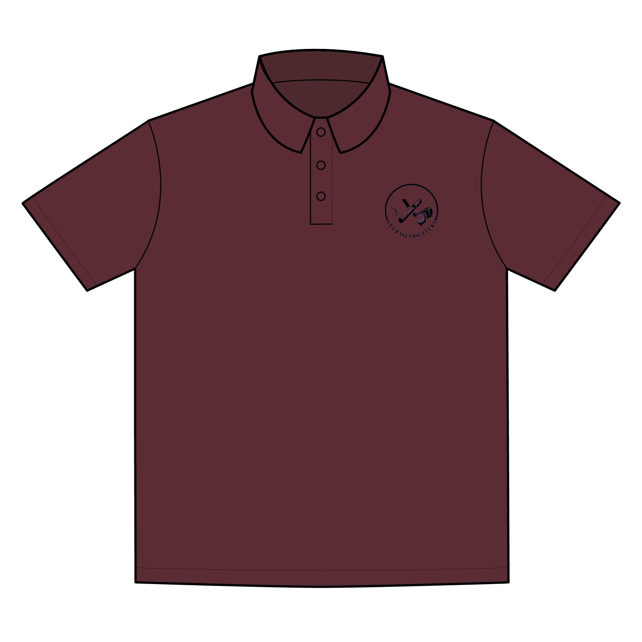Clubs & Sticks Premium EMBROIDERED Performance Polo – Golf, Lifestyle & Everyday Wear - Black Logo