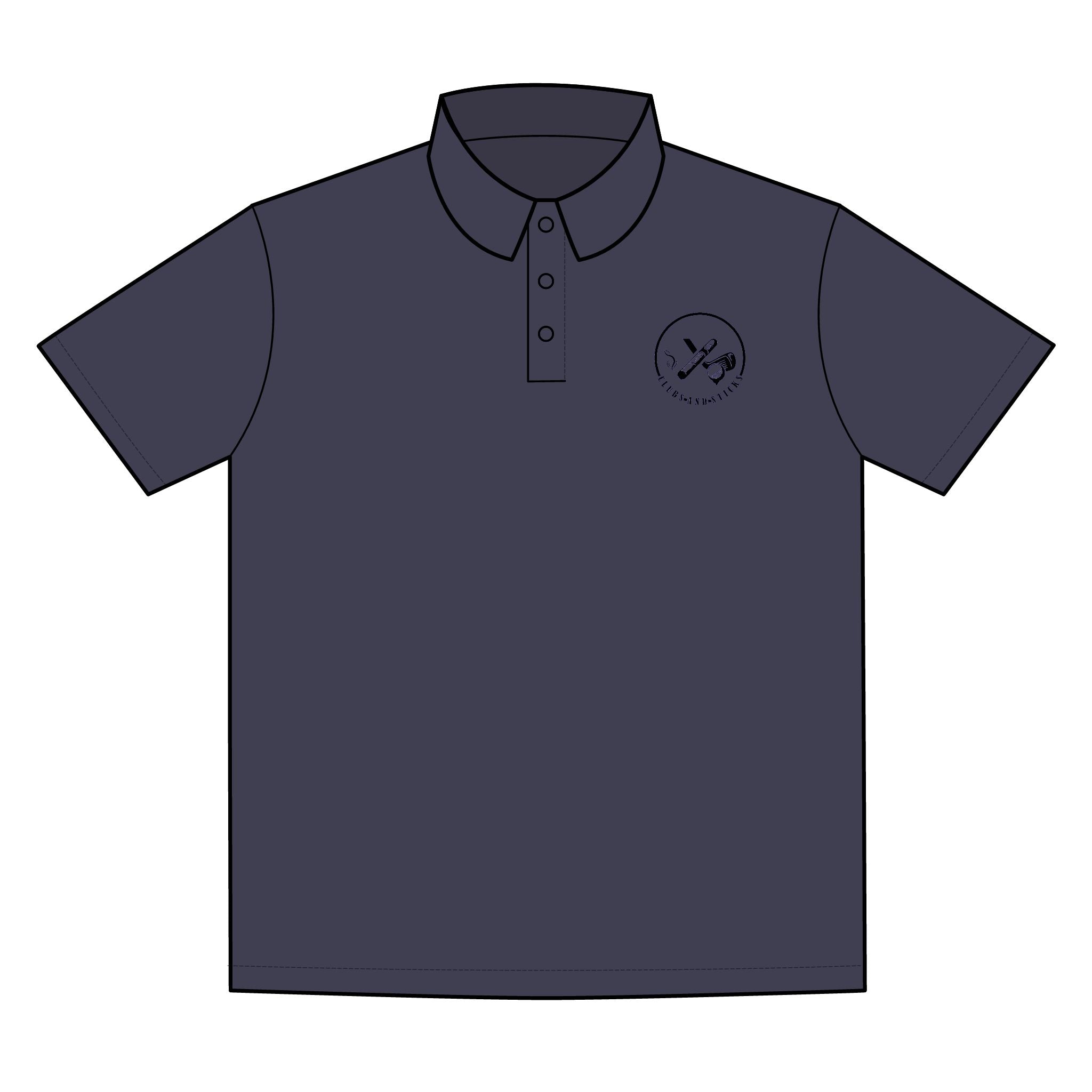 Clubs & Sticks Premium EMBROIDERED Performance Polo – Golf, Lifestyle & Everyday Wear - Black Logo