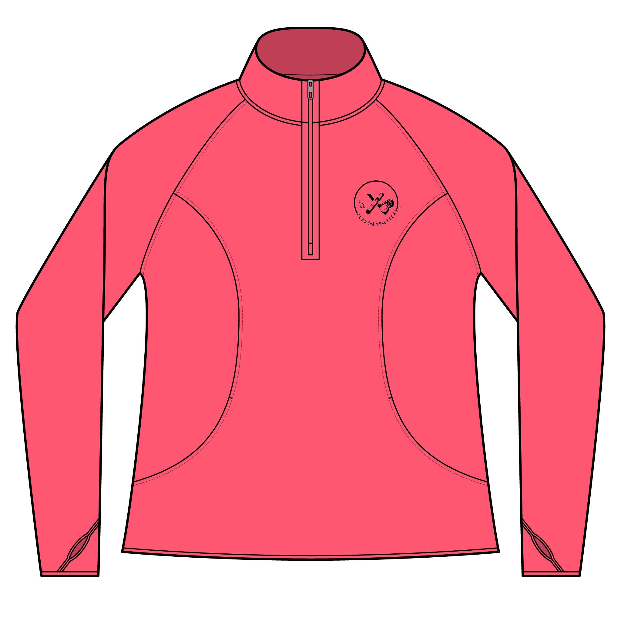 Clubs & Sticks Women’s Quarter-Zip Pullover – Sporty, Stylish & Versatile Activewear - Black Logo