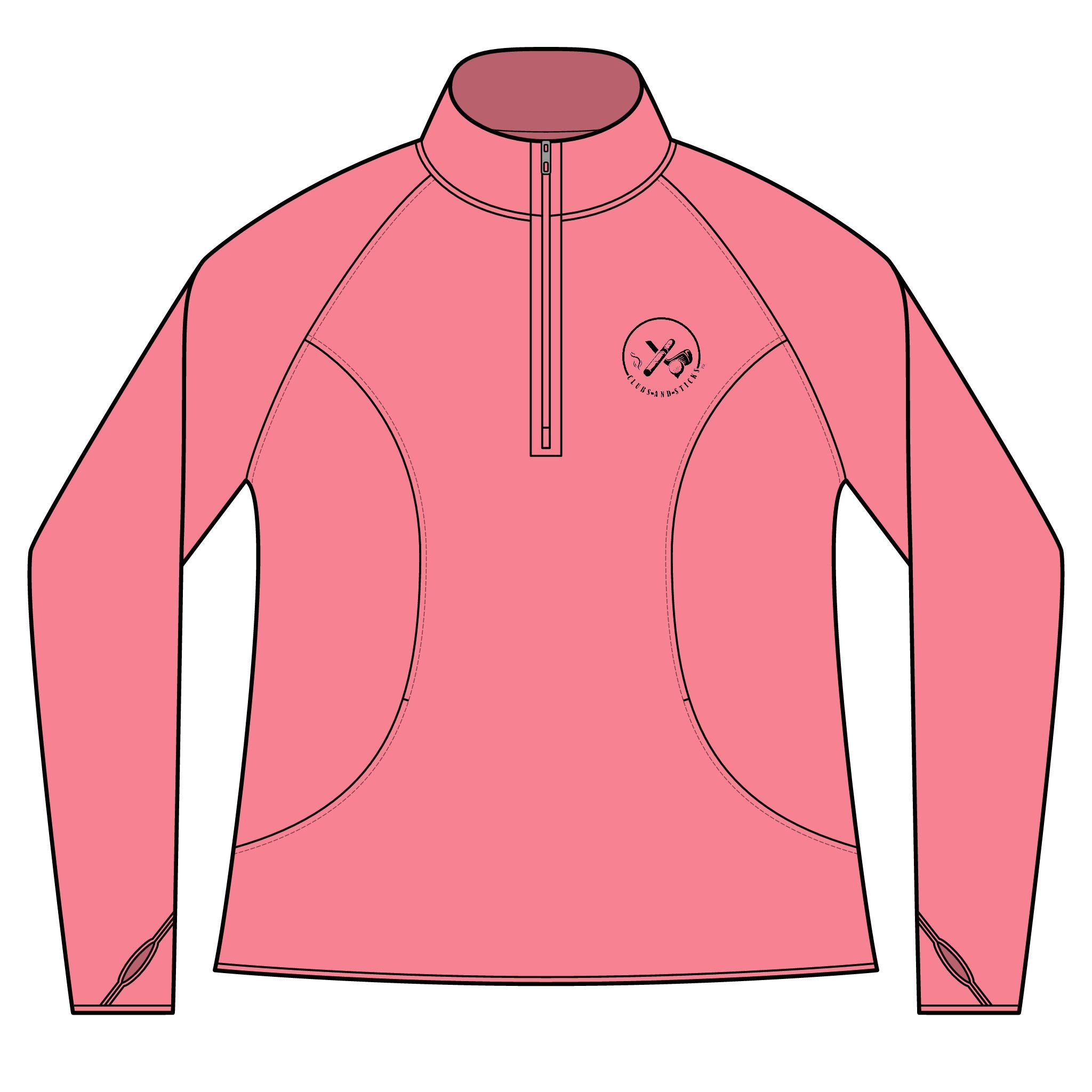 Clubs & Sticks Women’s Quarter-Zip Pullover – Sporty, Stylish & Versatile Activewear - Black Logo