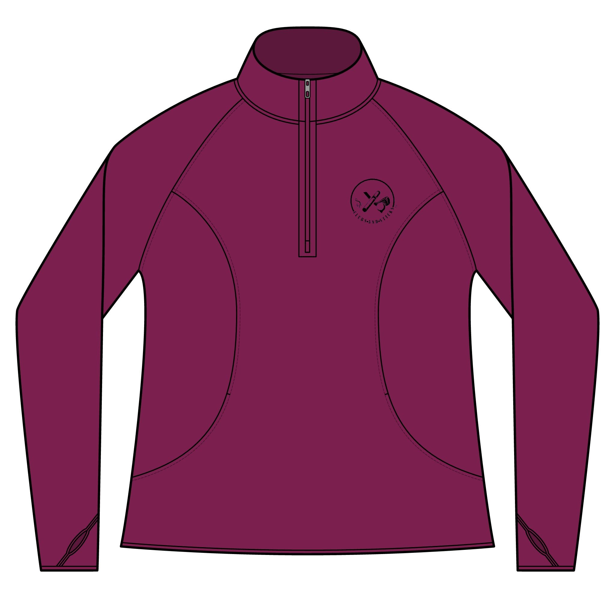 Clubs & Sticks Women’s Quarter-Zip Pullover – Sporty, Stylish & Versatile Activewear - Black Logo