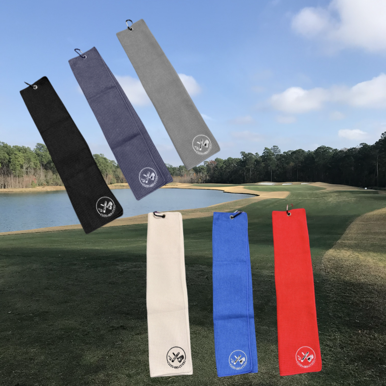 Clubs and Sticks Embroidered Waffle Golf Towels