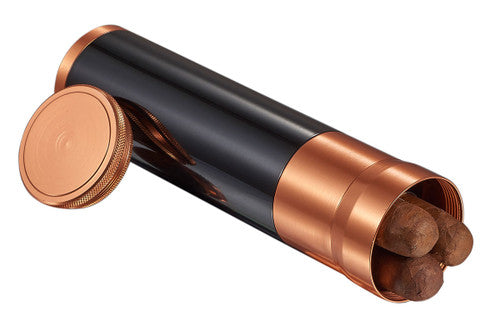 Personalizable Carlos Jr. 3-cigar Travel Humidor - Polished Black with Copper Top