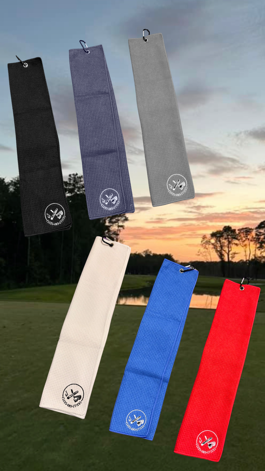 Clubs and Sticks Embroidered Waffle Golf Towels