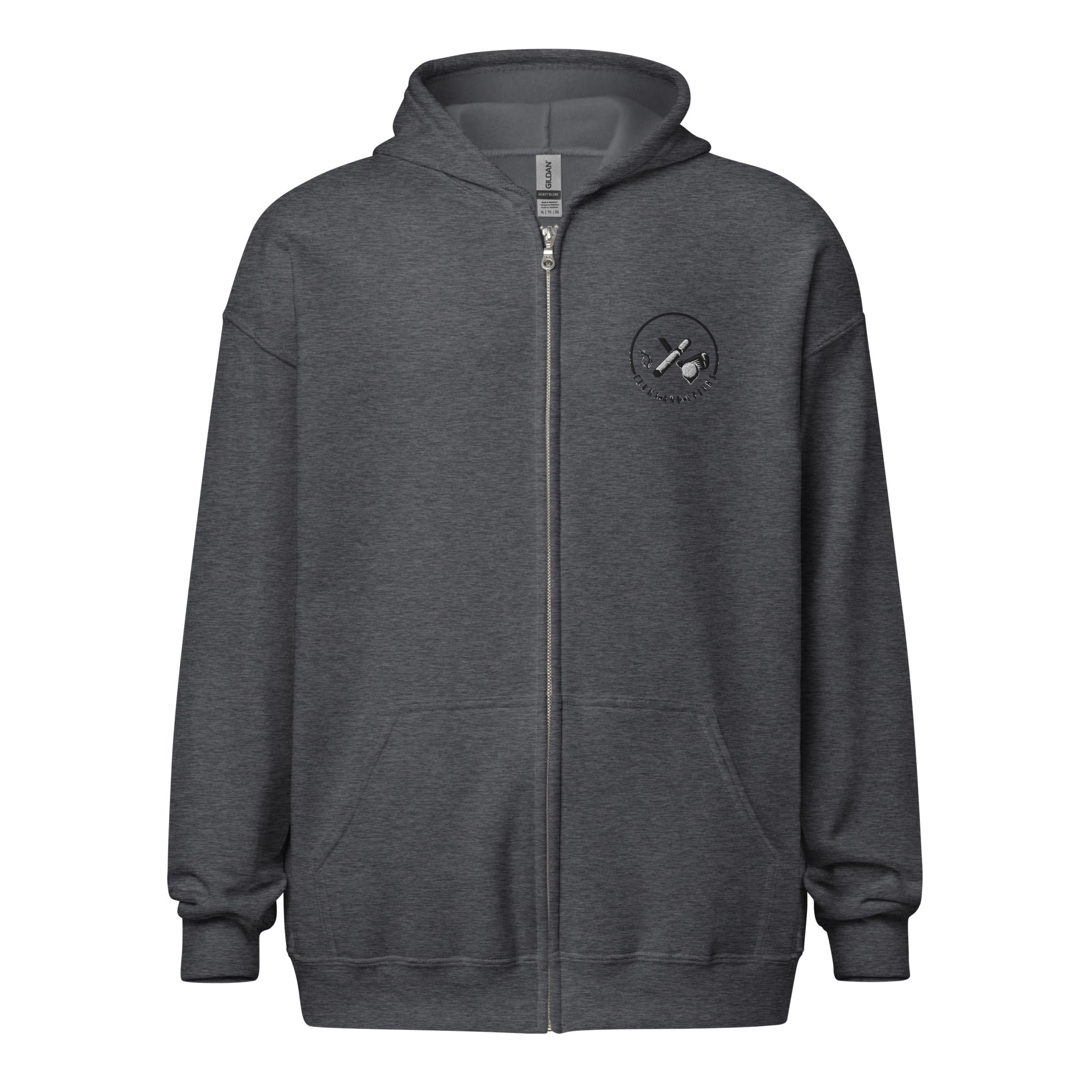 Clubs and Sticks heavy Blend Zip Embroidered Hoodie - Black Logo