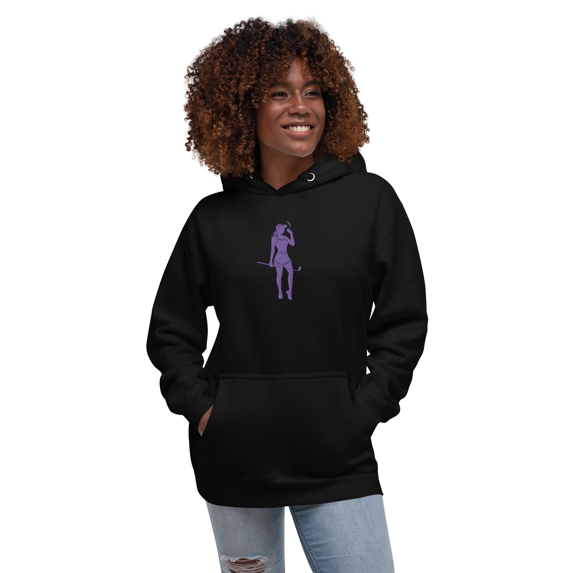 Female Cigar Golfer Large Embroidered  Hoodie - purple logo
