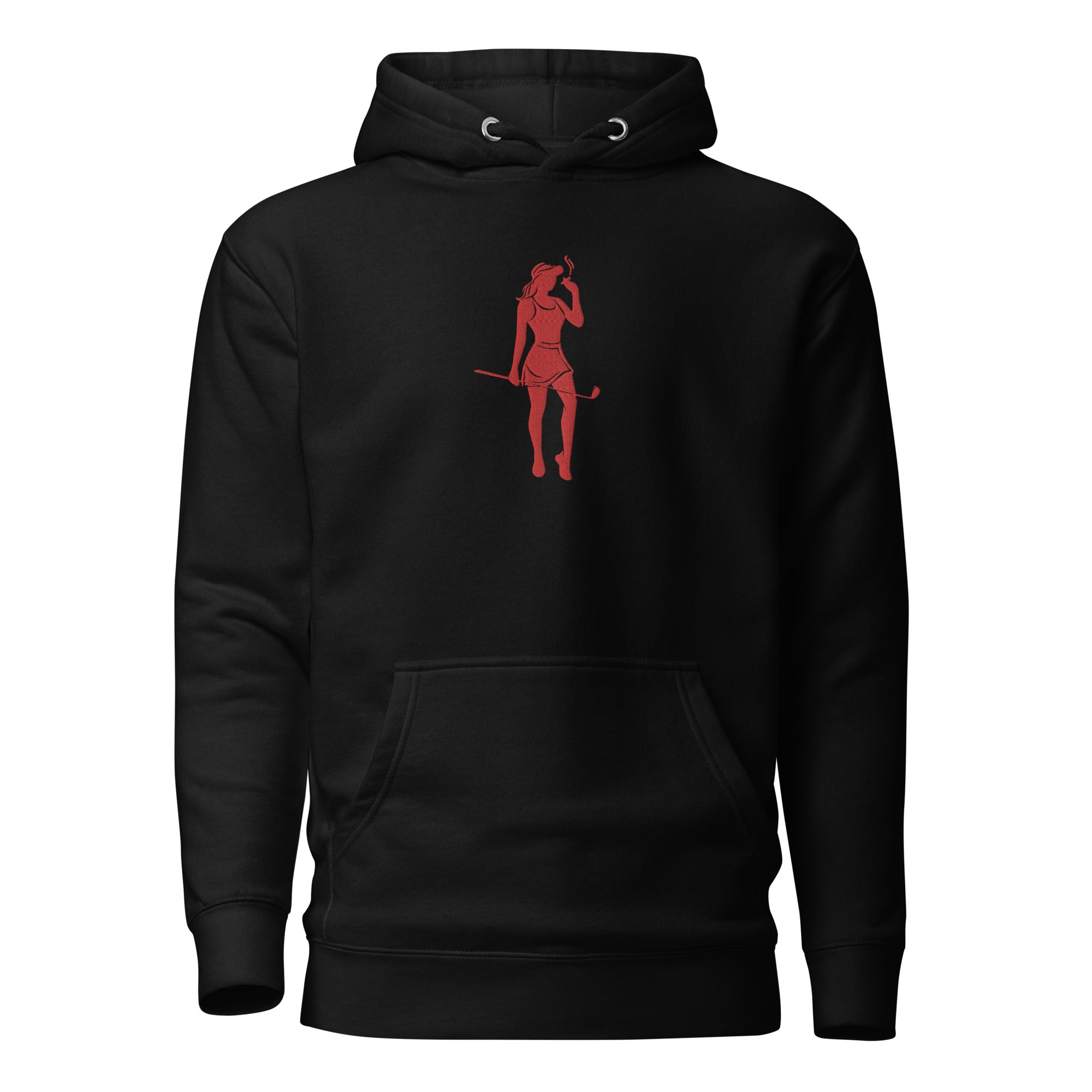 Female Cigar Golfer Large Embroidered Hoodie - Red Logo