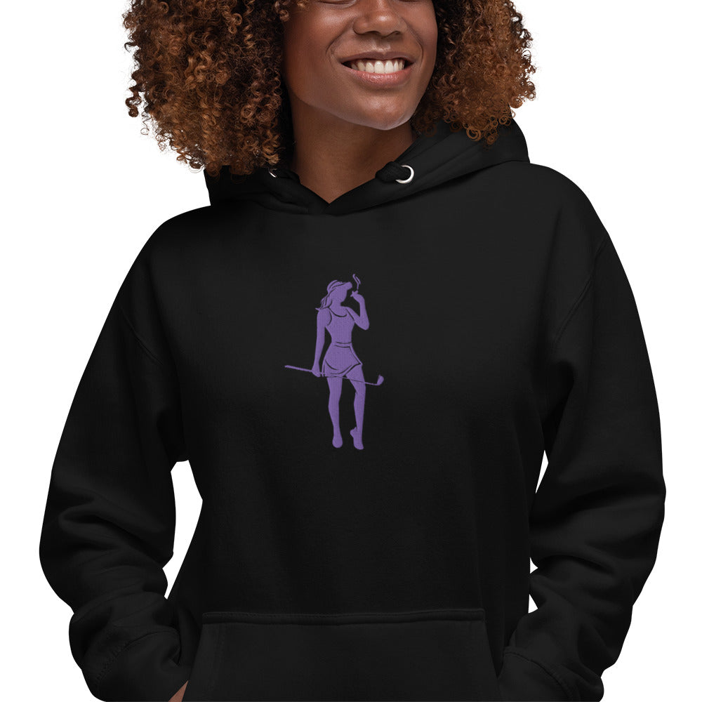 Female Cigar Golfer Large Embroidered  Hoodie - purple logo
