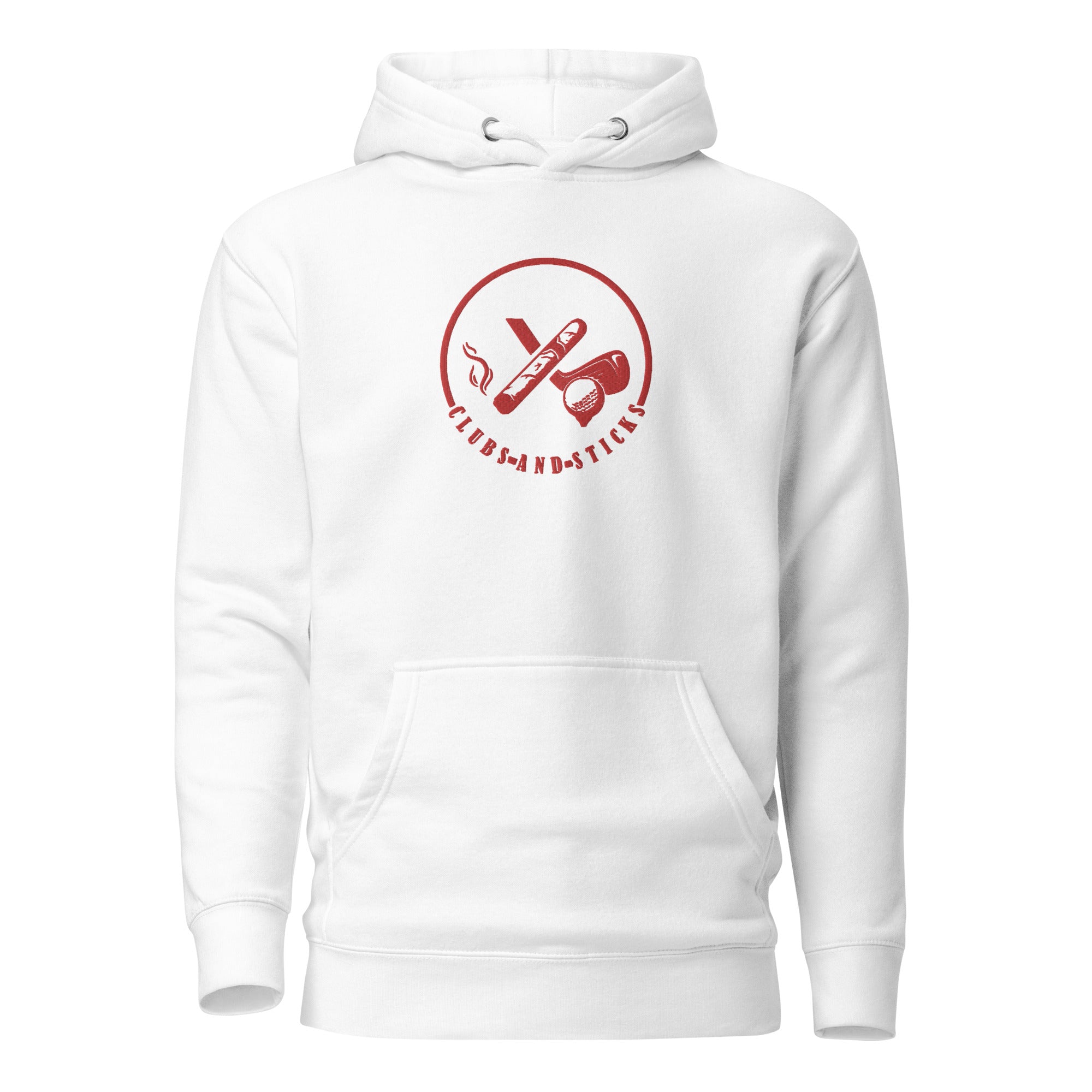 Clubs and Sticks Embroidered Red Logo Hoodie