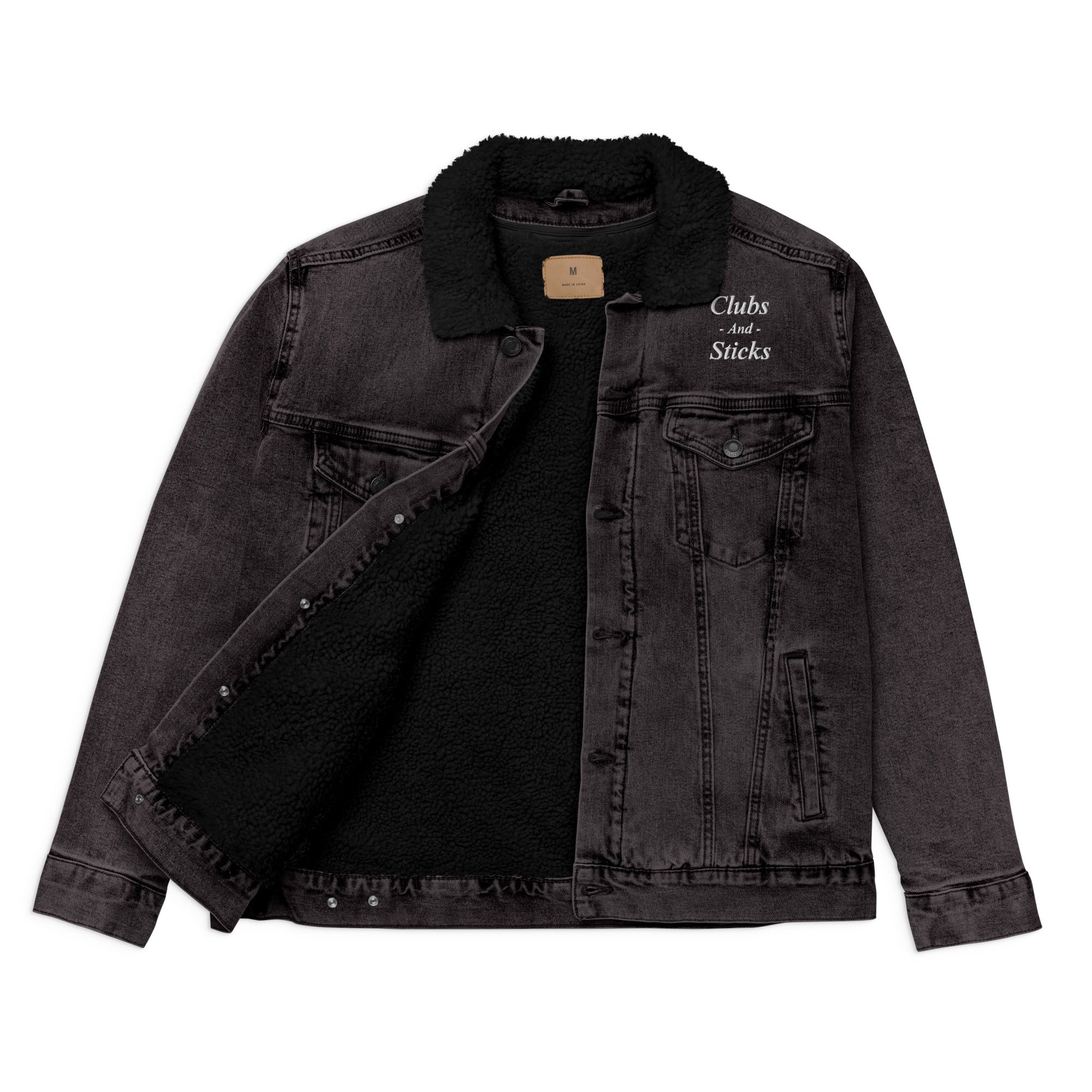 Clubs and Sticks Embroidered Denim Sherpa Jacket