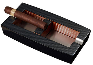 NORMANDY CARBON FIBER ELONGATED ASHTRAY WITH ADJUSTABLE CIGAR REST