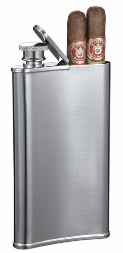 Personalizable     STAINLESS STEEL 4 OZ FLASK WITH BUILT-IN CIGAR CASE