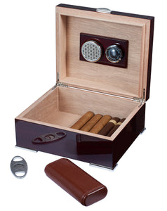Xander Burgundy Wood Humidor Gift Set with Case and Cutter