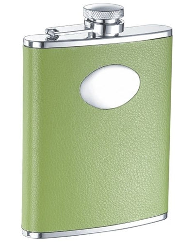 Personalizable LEATHER COVERED STAINLESS STEEL 6OZ HIP FLASK